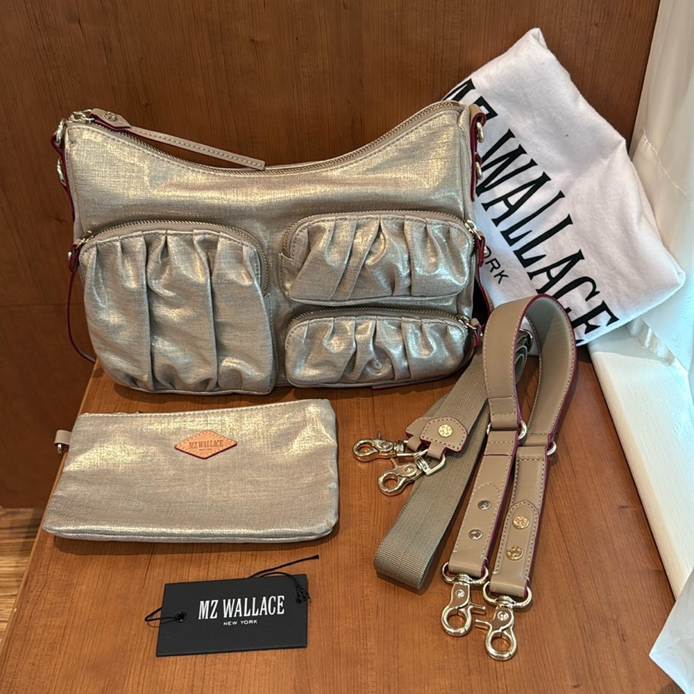 MZ WALLACE Coco Gold Glazed Linen Bag EUC